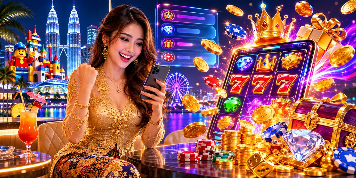 Mesin slot bergaya kebaya Malaysia dengan pemandangan tradisional